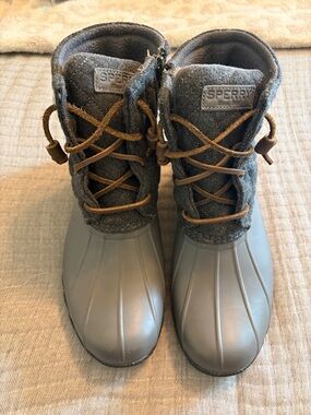 Sperry Gray and Brown Wool-Trim Duck Boots